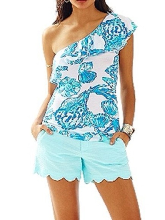 Lilly Pulitzer Tops - LILLY PULITZER Neveah One-Shoulder Ruffle Top in Resort White Barefoot Princess